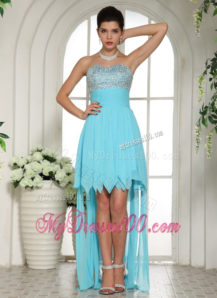 Aqua Blue Beaded Sweetheart 2013 High-low Homecoming Dresses