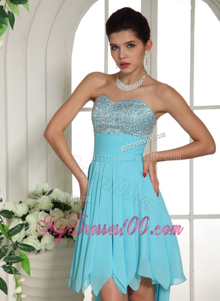 Aqua Blue Beaded Sweetheart 2013 High-low Homecoming Dresses