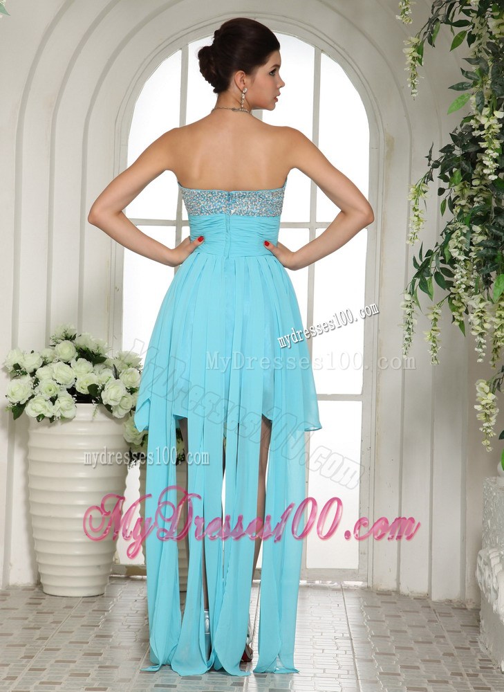 Aqua Blue Beaded Sweetheart 2013 High-low Homecoming Dresses