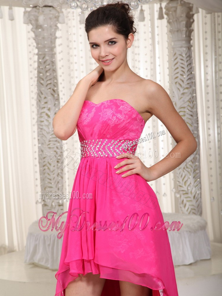 Hot Pink Sweetheart High-low Lace Beading Homecoming Dresses