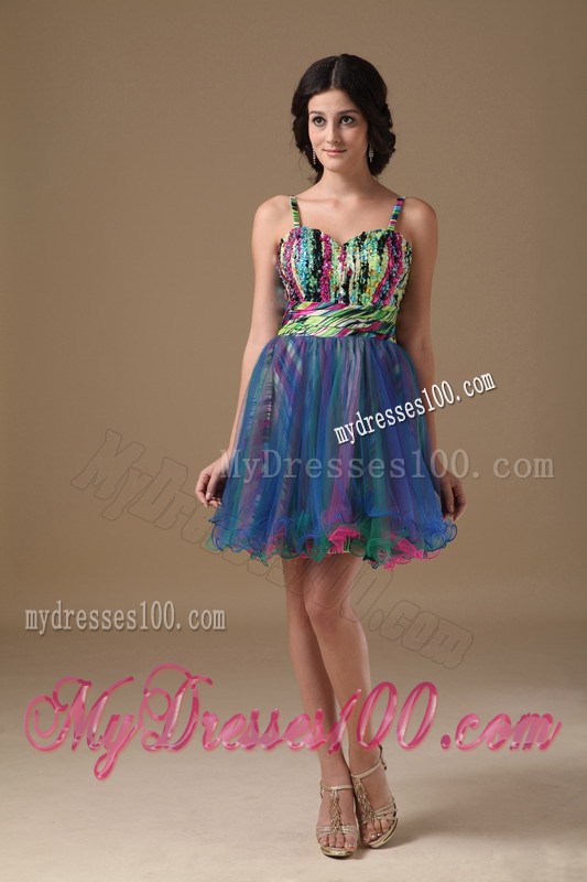 Multi-color Straps Mini-length Printing Beading Homecoming Dresses