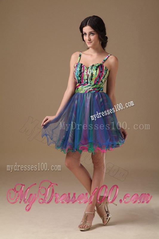 Multi-color Straps Mini-length Printing Beading Homecoming Dresses