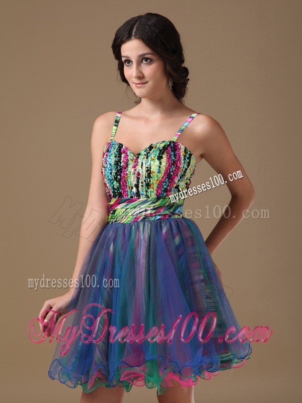 Multi-color Straps Mini-length Printing Beading Homecoming Dresses