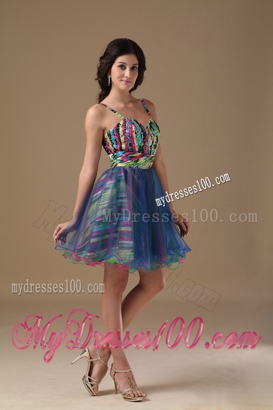 Multi-color Straps Mini-length Printing Beading Homecoming Dresses