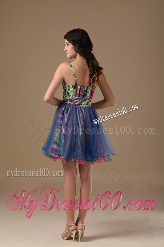 Multi-color Straps Mini-length Printing Beading Homecoming Dresses