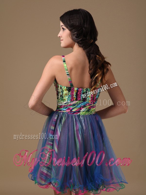 Multi-color Straps Mini-length Printing Beading Homecoming Dresses