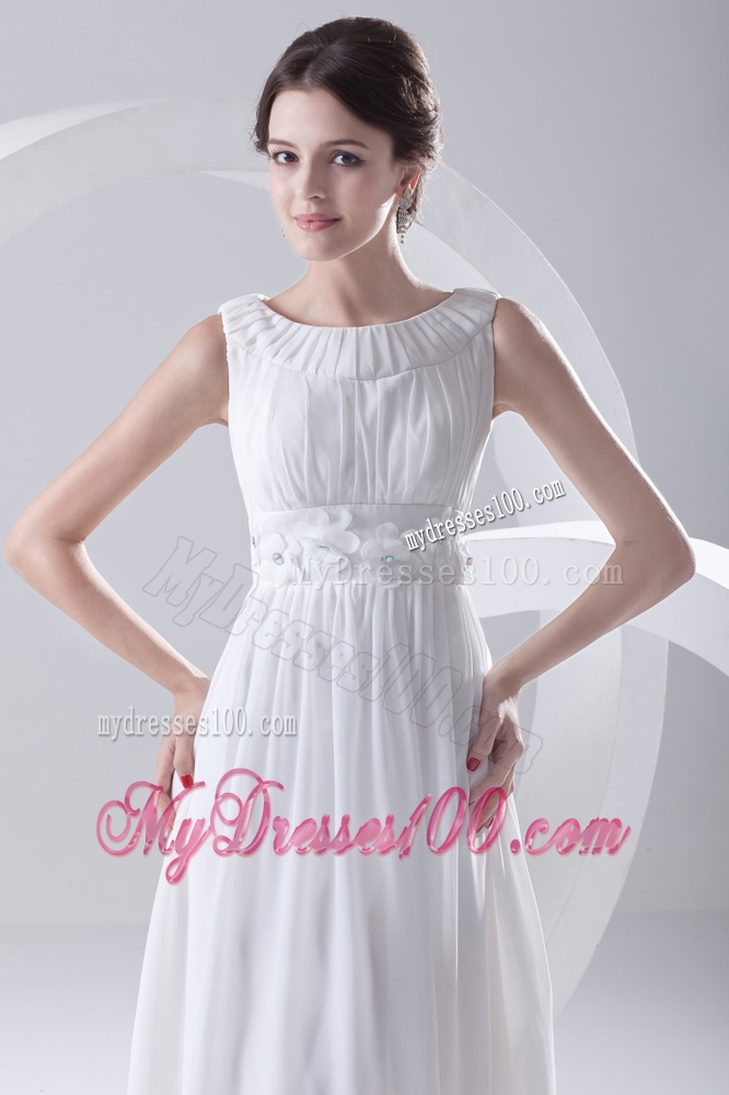 2016 Cheap Empire Scoop Tea-length Appliques Chiffon Wedding Dress