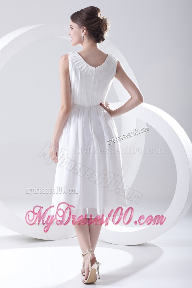 2016 Cheap Empire Scoop Tea-length Appliques Chiffon Wedding Dress