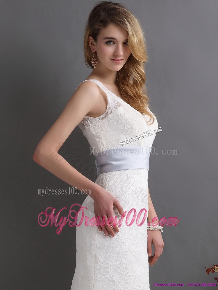 2016 Classical V Neck Lace and Sash Wedding Dress