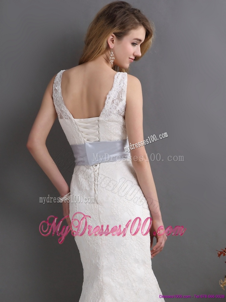 2016 Classical V Neck Lace and Sash Wedding Dress