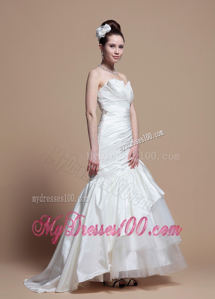 2016 Custom Made Mermaid Strapless Wedding Dresses with Brush Train