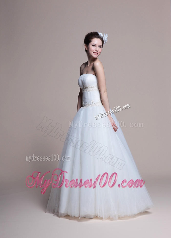2016 Elegant A Line Strapless Wedding Dresses with Appliques
