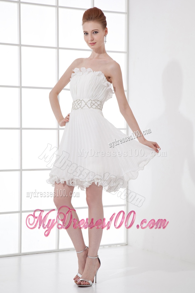 2016 Elegant Column Strapless Mini-length Beading Pleats Wedding Dress