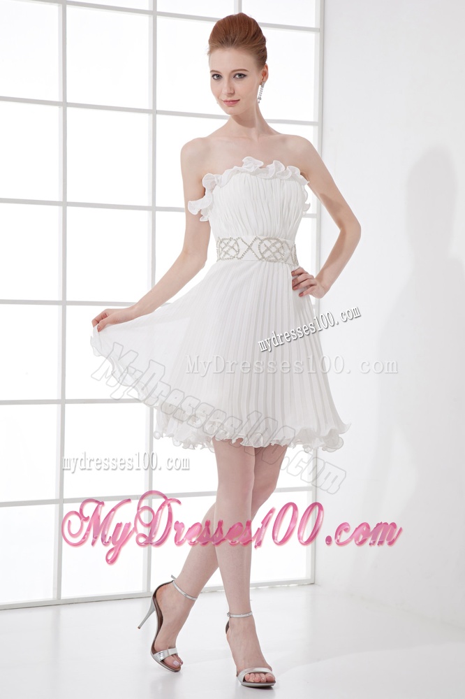 2016 Elegant Column Strapless Mini-length Beading Pleats Wedding Dress