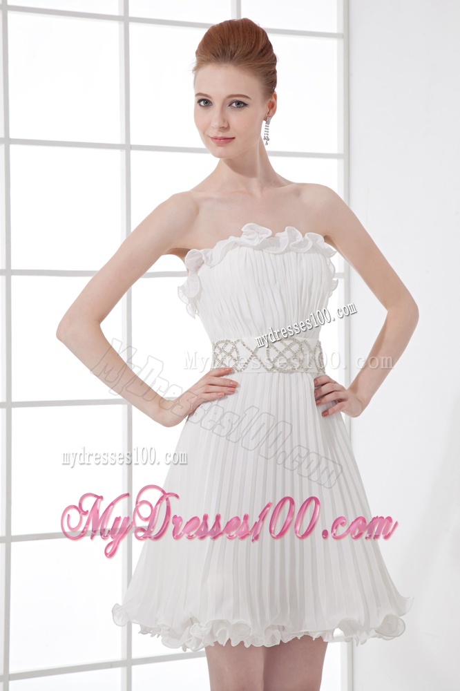 2016 Elegant Column Strapless Mini-length Beading Pleats Wedding Dress