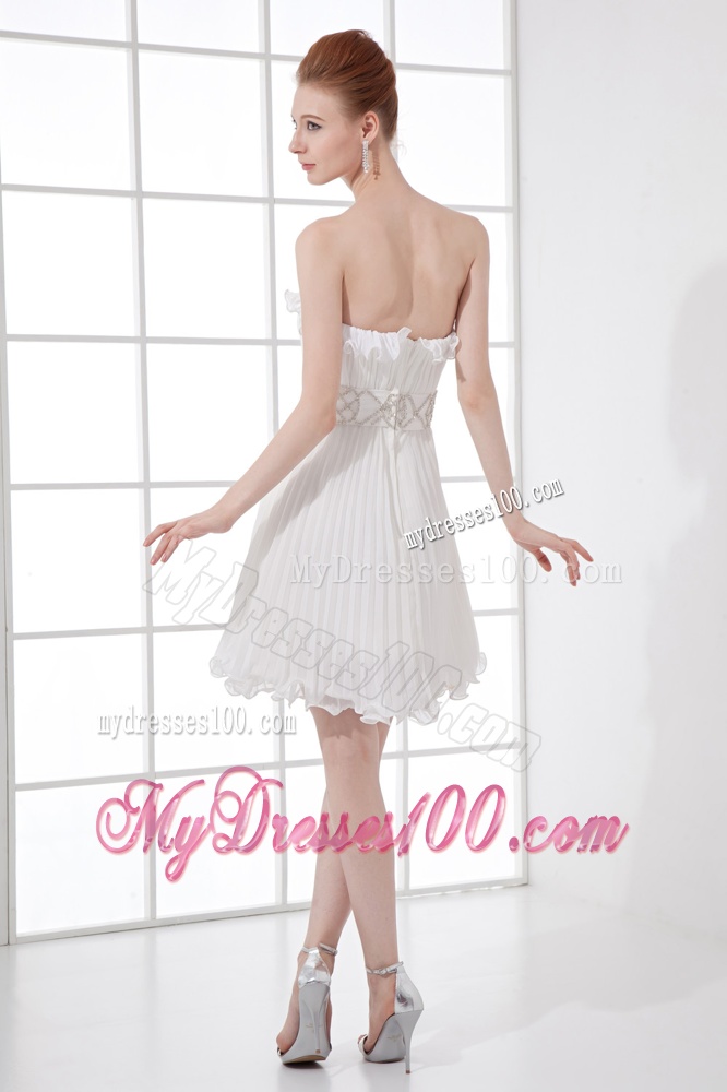 2016 Elegant Column Strapless Mini-length Beading Pleats Wedding Dress