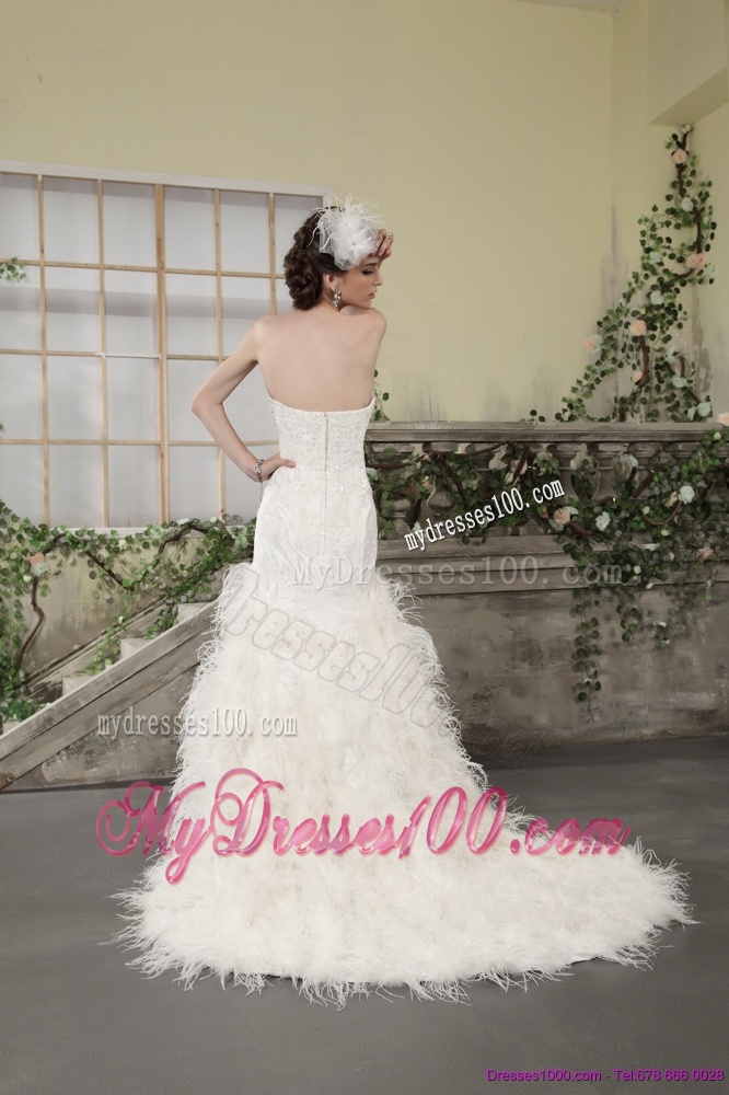 2016 New Style Strapless Wedding Dress with Lace and Feather