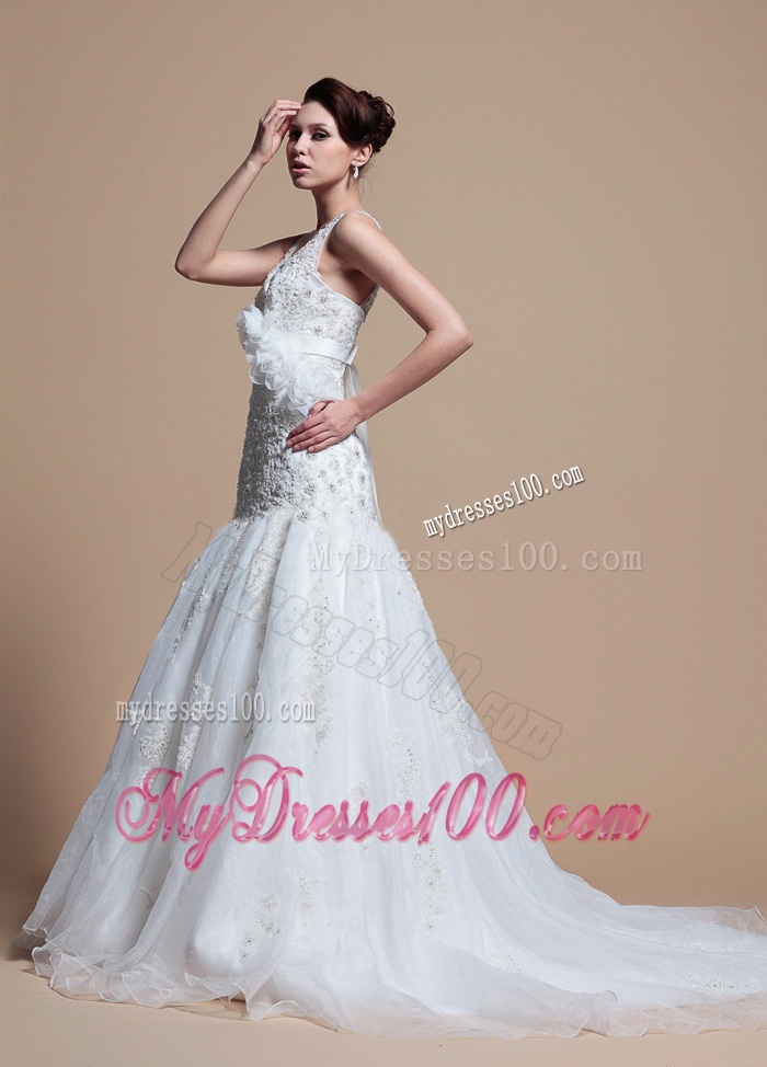 2016 Romantic A Line V Neck Wedding Dresses with Hand Made Flowers