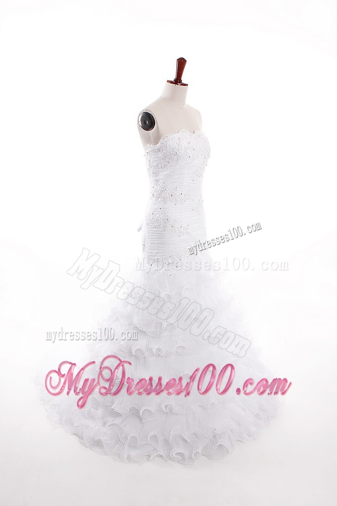 2016 Romantic Mermaid Strapless Wedding Dresses with Ruffled Layers