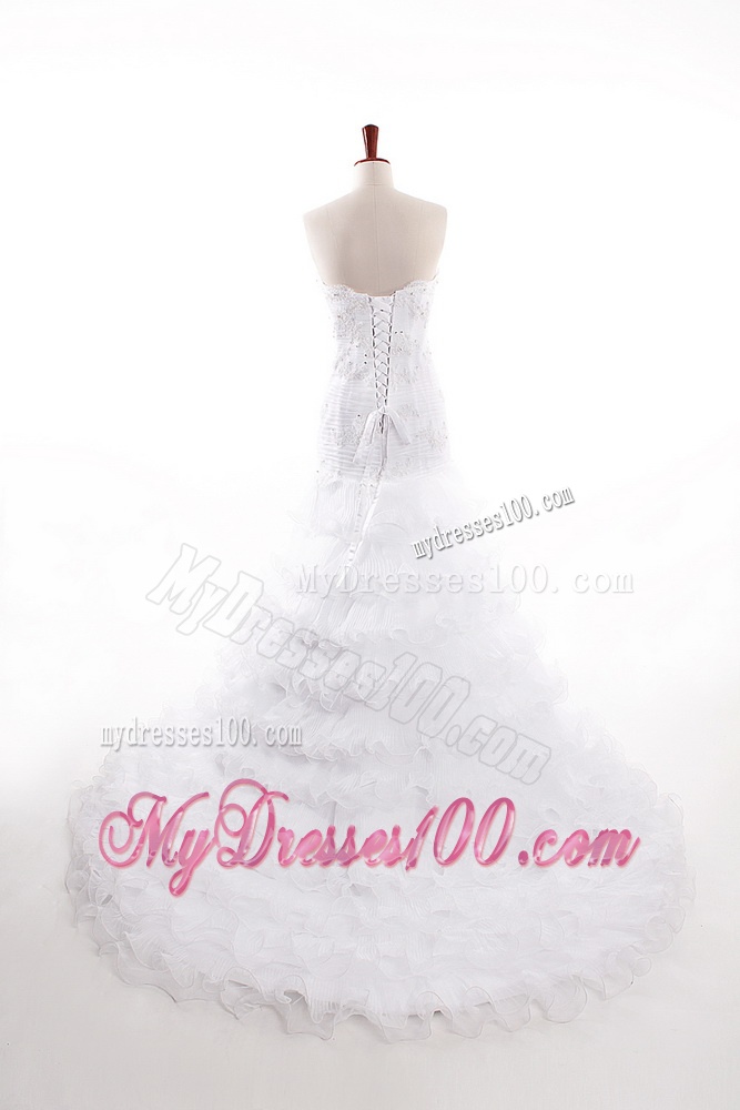 2016 Romantic Mermaid Strapless Wedding Dresses with Ruffled Layers
