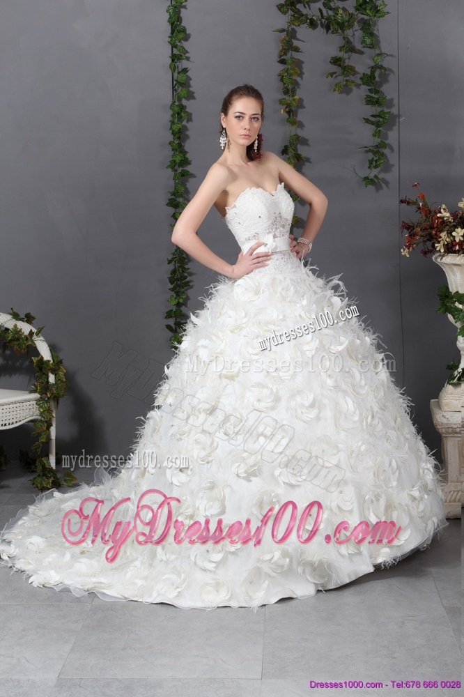2016 Sturning Sweetheart Wedding Dress with Beading and Hand Made Flowers