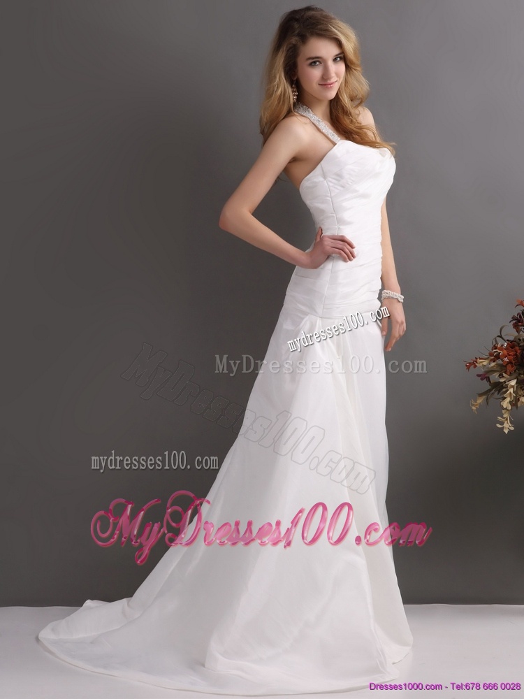 2016 The Super Hot Halter Top Wedding Dress with Beading and Ruching