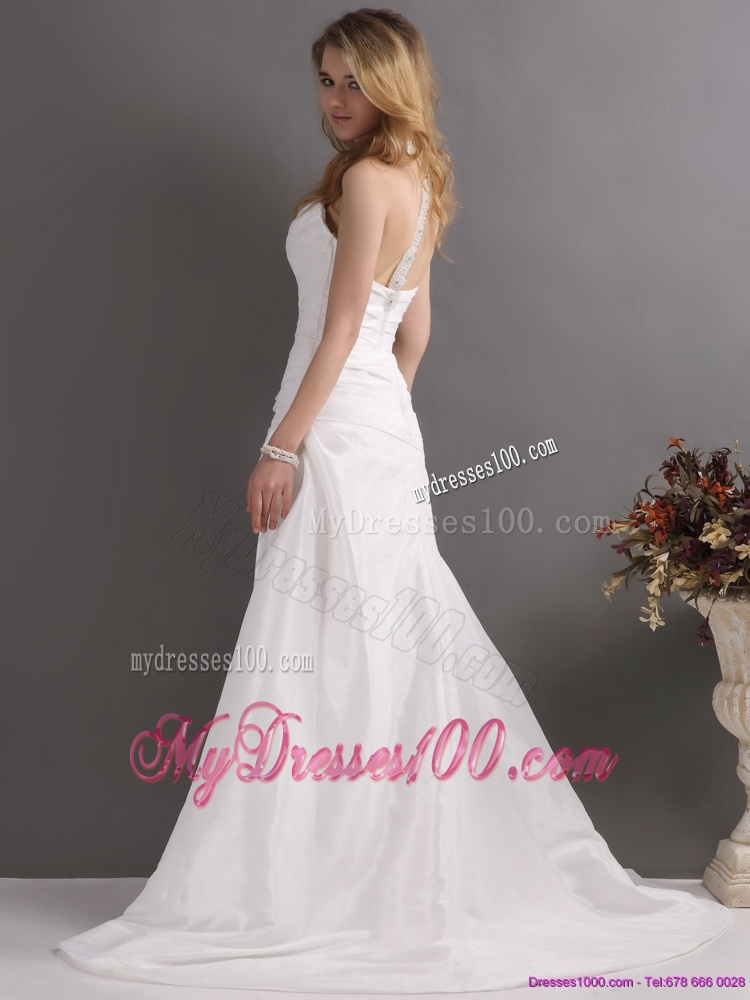 2016 The Super Hot Halter Top Wedding Dress with Beading and Ruching