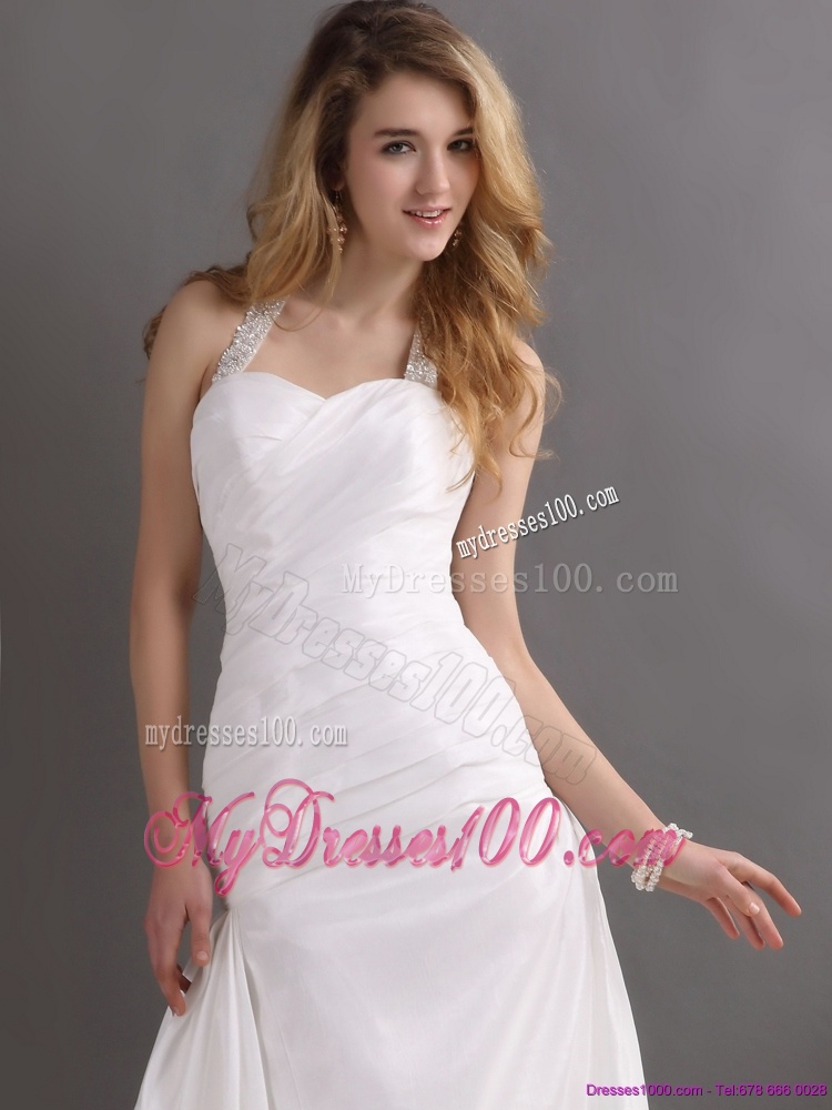 2016 The Super Hot Halter Top Wedding Dress with Beading and Ruching