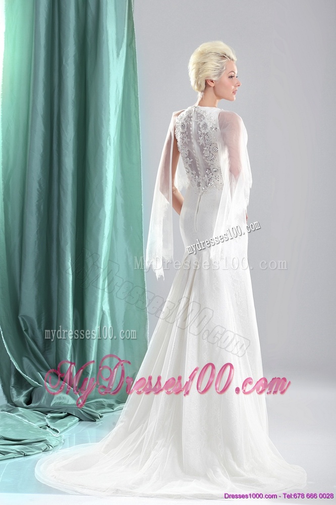 2016 Unique Beading White Wedding Dresses with Brush Train