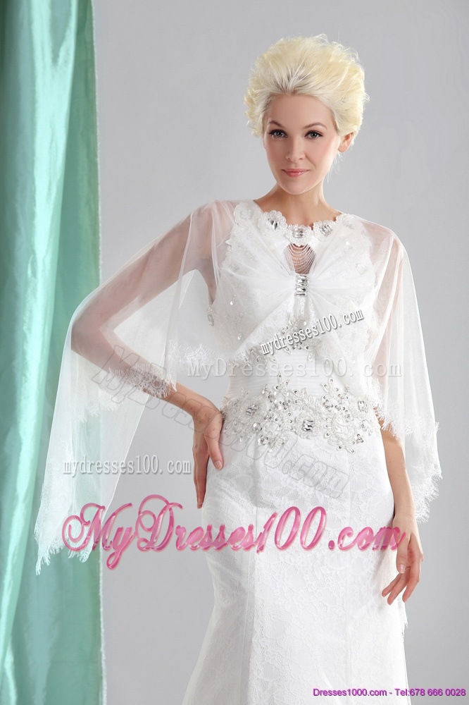 2016 Unique Beading White Wedding Dresses with Brush Train