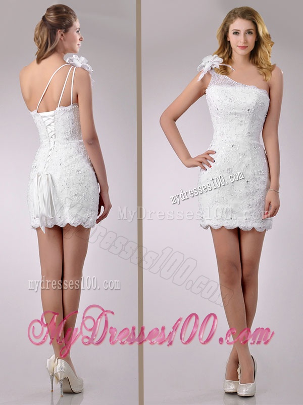 2016 Wonderful One Shoulder Lace Short Bridal Dress with Beading