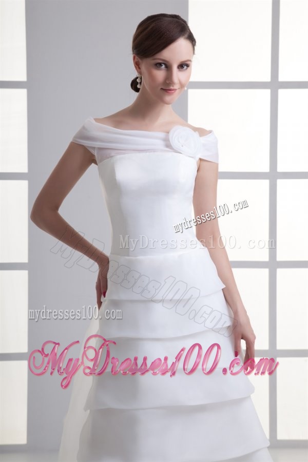 A-Line Off The Shoulder Organza Wedding Dress with Watteau Train
