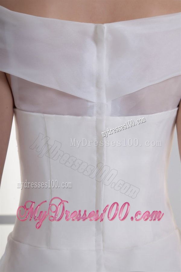 A-Line Off The Shoulder Organza Wedding Dress with Watteau Train