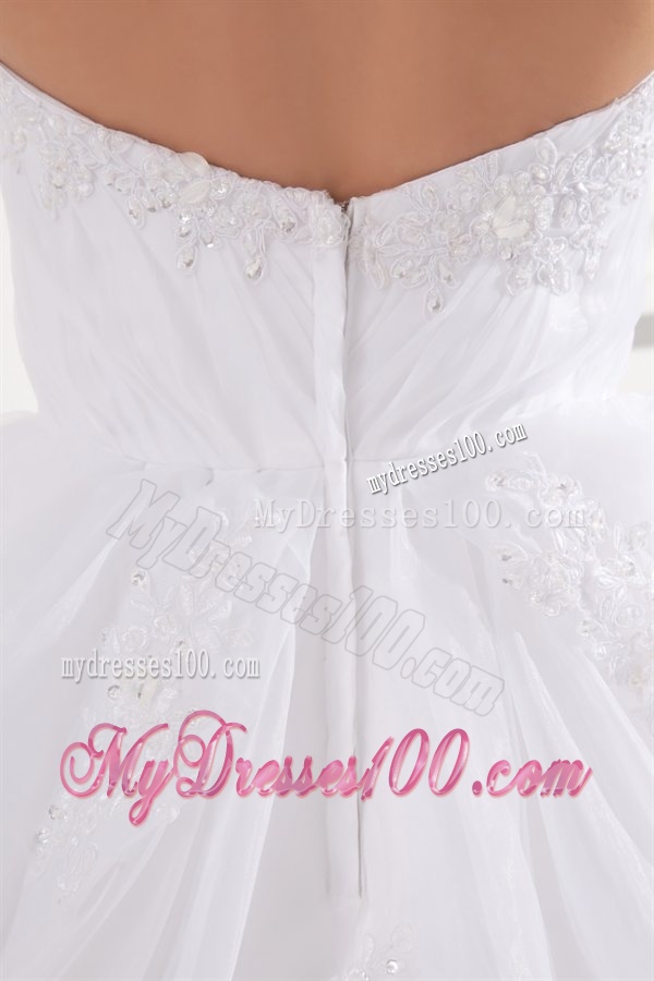 A-line Strapless Appliques Pick-ups Organza Chapel Train Wedding Dress