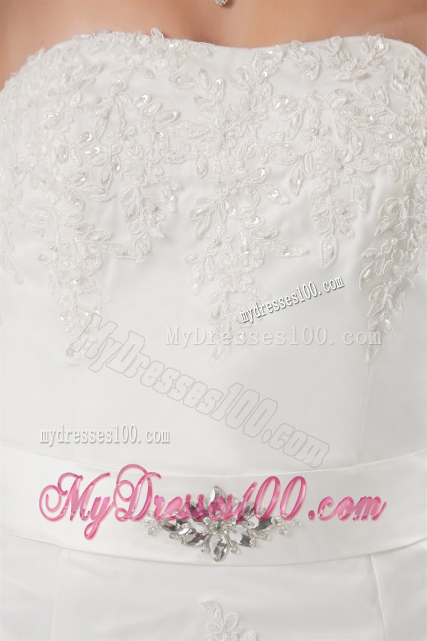 A-line Strapless Beading and Lace Court Train Wedding Dress
