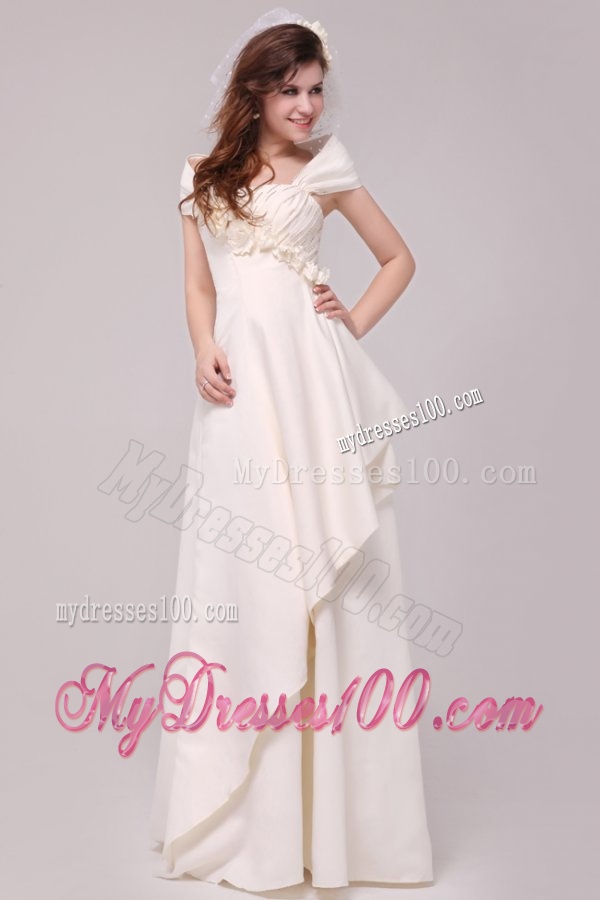 A-line Strapless Hand Made Flowers and Beading Wedding Dress