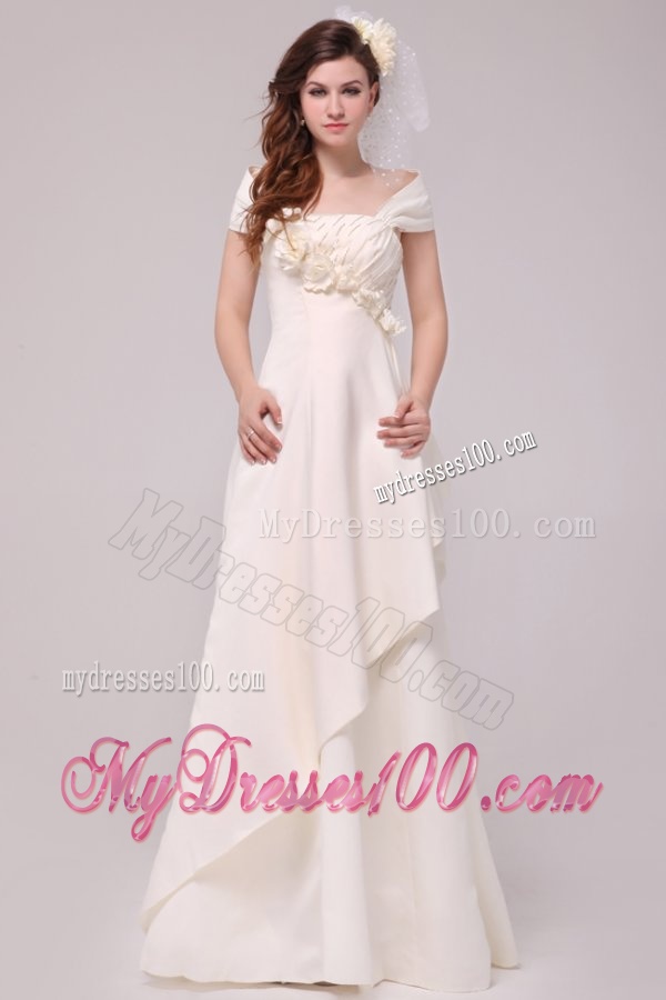 A-line Strapless Hand Made Flowers and Beading Wedding Dress