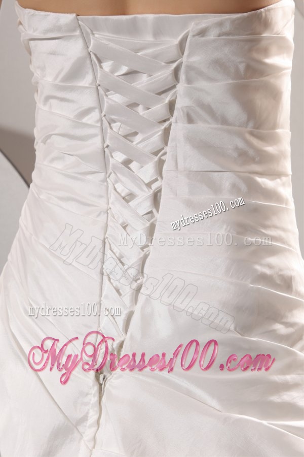 A-line Strapless Taffeta Court Train Wedding Dress with Pick-ups