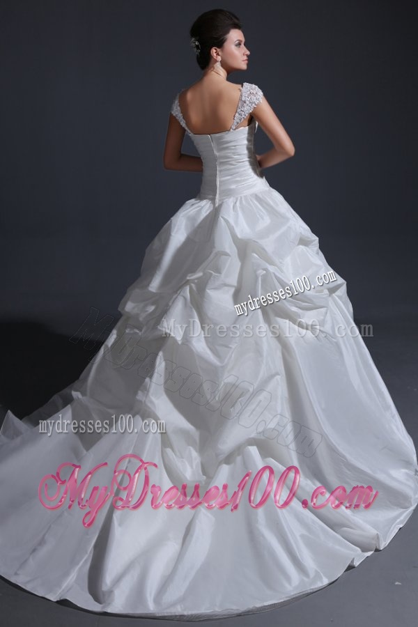 Ball Gown Wide Straps Wedding Dress with Appliques and Flowers