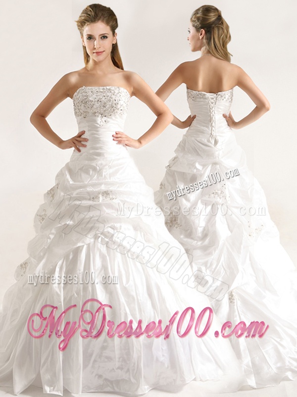 Beautiful A Line Beaded and Ruffled Wedding Dresses with Taffeta