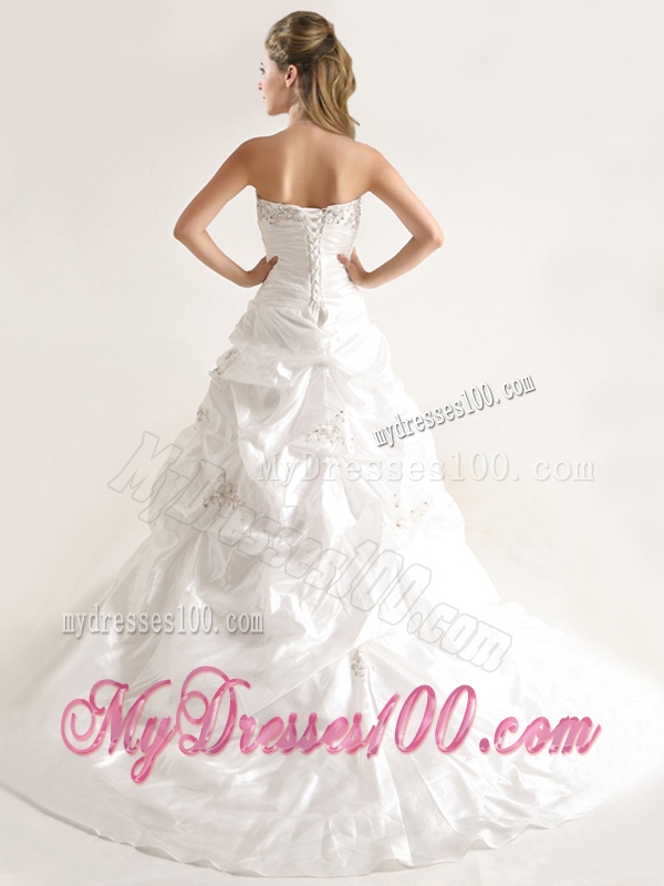 Beautiful A Line Beaded and Ruffled Wedding Dresses with Taffeta