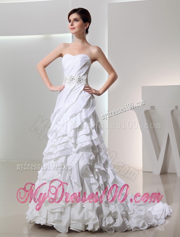 Beautiful Ball Gown Sweetheart Ruffled Layers Wedding Dress in White