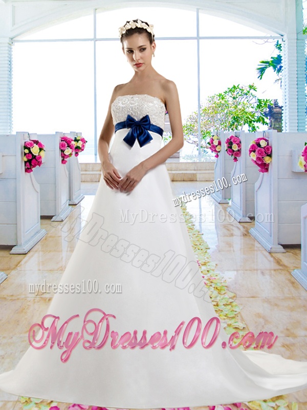 Beautiful Beaded and Bowknot Bridal Gowns with Chapel Train
