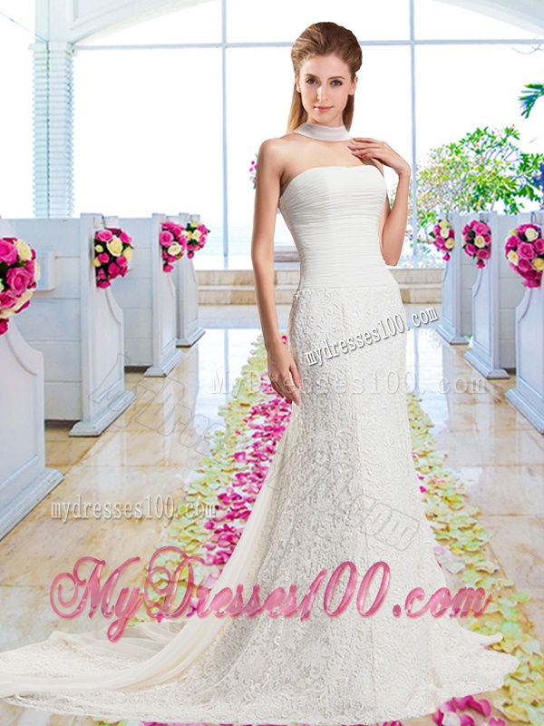 Beautiful Column Laced 2016 Bridal Gowns with Strapless