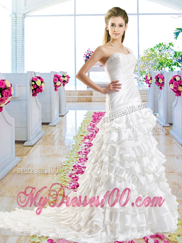 Beautiful One Shoulder Bridal Gowns with Ruffled Layers