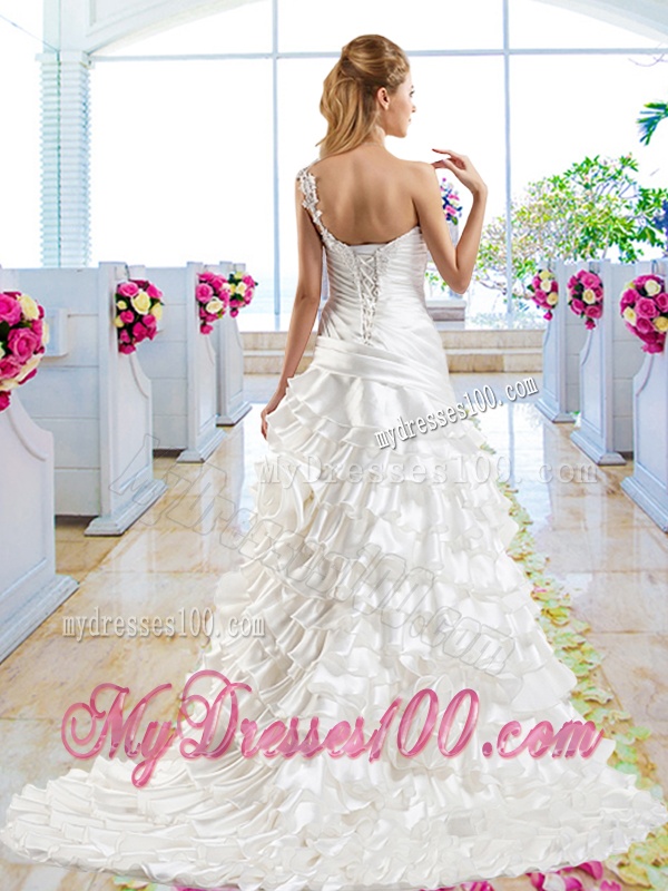 Beautiful One Shoulder Bridal Gowns with Ruffled Layers