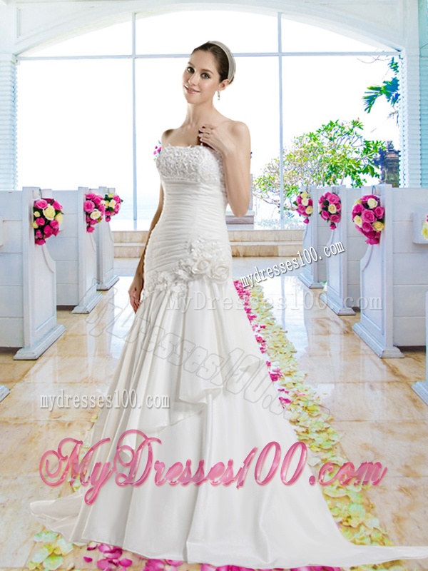 Cheap Hand Made Flowers Bridal Dresses with Appliques