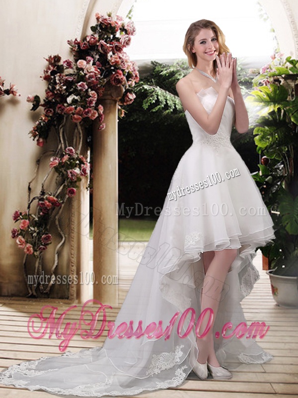 Classical High Low A Line Wedding Dresses with Appliques