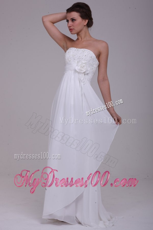 Column Strapless Chiffon Floor-length Beading Wedding Dress