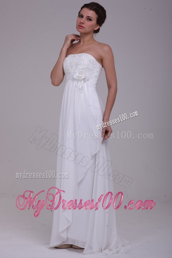 Column Strapless Chiffon Floor-length Beading Wedding Dress